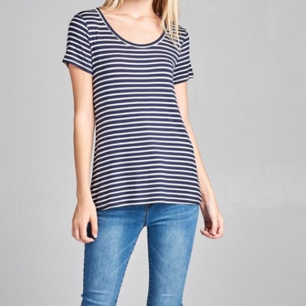 Active USA Navy/White Striped Short Sleeve Tee